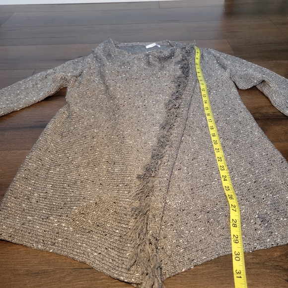 Ceasikery Asymmetrical Fringe Hem Faux‎ Wrap Sweater Womens Size M Pullover Gray - Picture 8 of 12